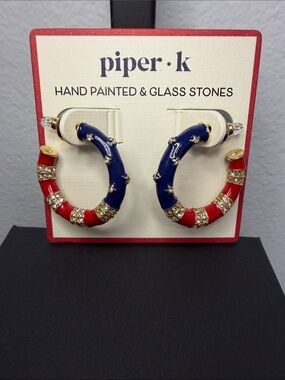 Piper K | 4th of July Americas Birthday Hoop Rhinestone Earrings 🇺🇸